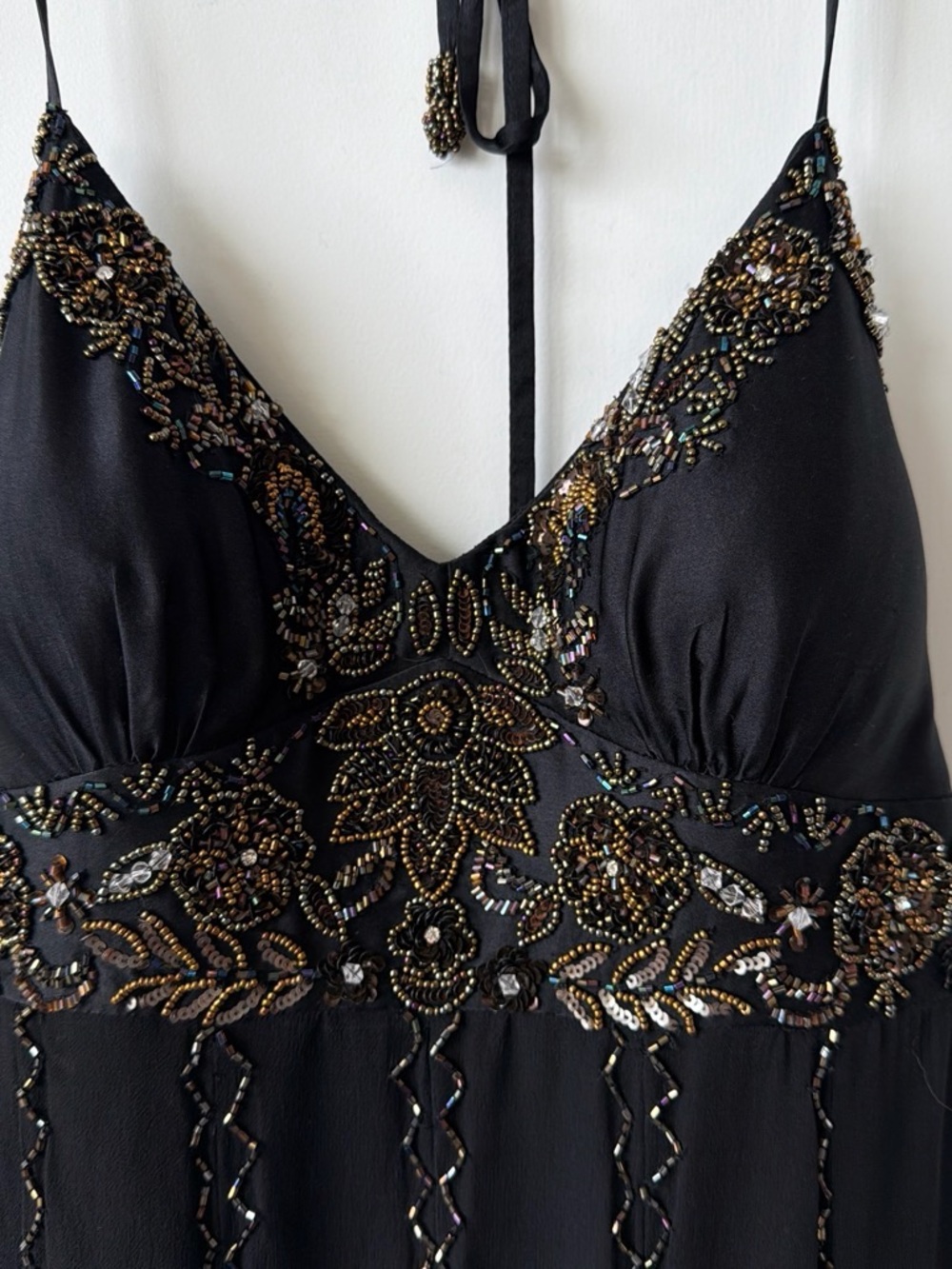 Vintage Adrianna Papell Beaded Halter Dress with 100% Silk Lining - Picture 4 of 8